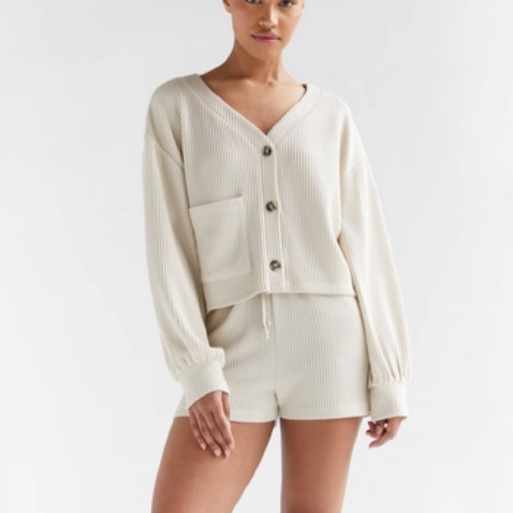 Oak + Fort Ribbed Knit Cardigan and Shorts Set in Small